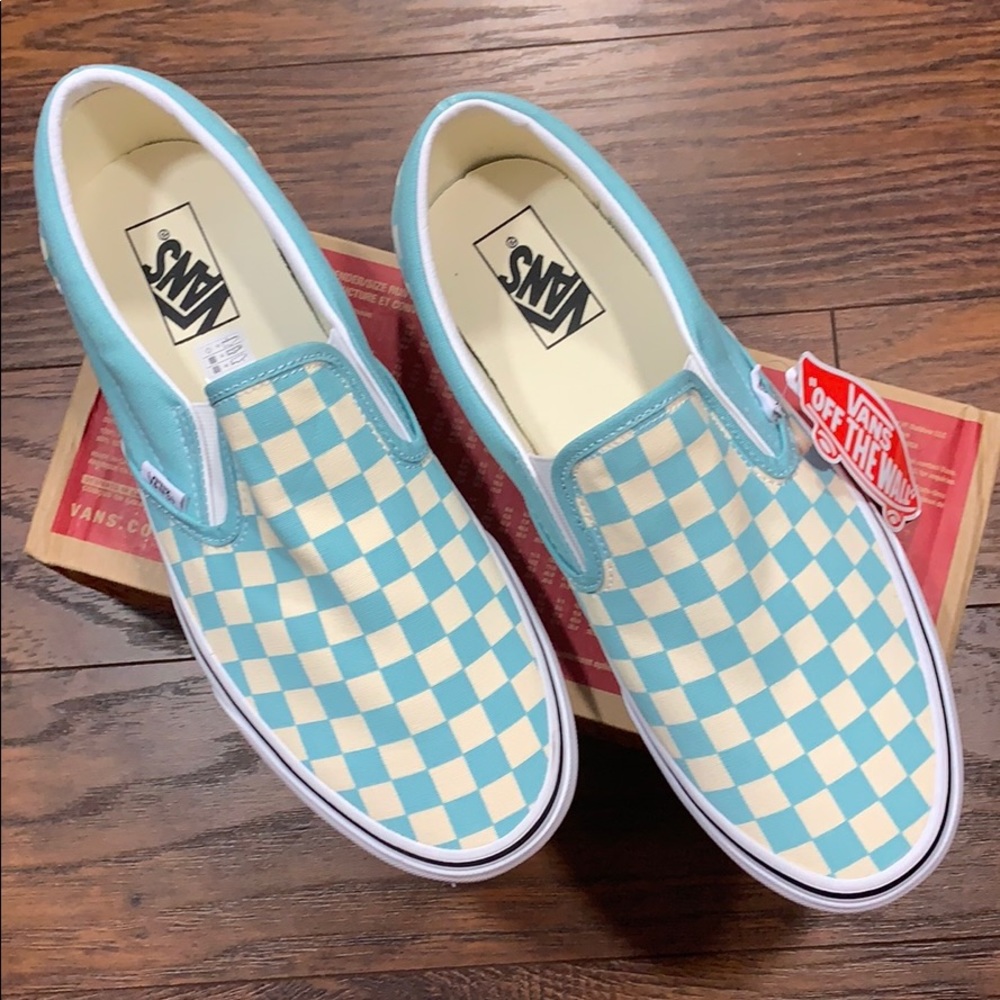 VANS CLASSIC SLIP-ON CHECKERBOARD Aqua Haze MEN’s - Picture 10 of 16